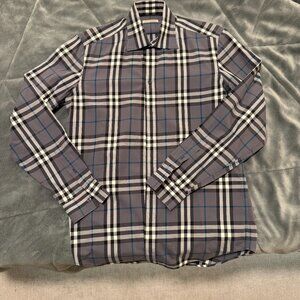 Burberry Brit Plaid Button-Up Shirt – Grey/White/Black/Blue (Size Small)